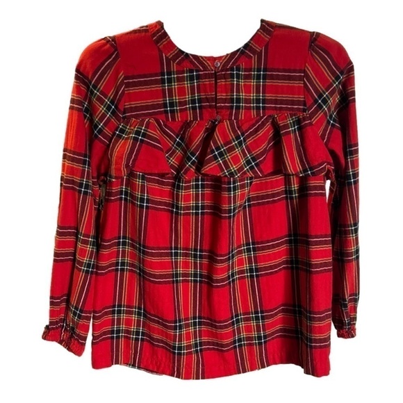 J. Crew Women's Red Ruffled Plaid Button-Down Blouse, Extra Small - Picture 1 of 6